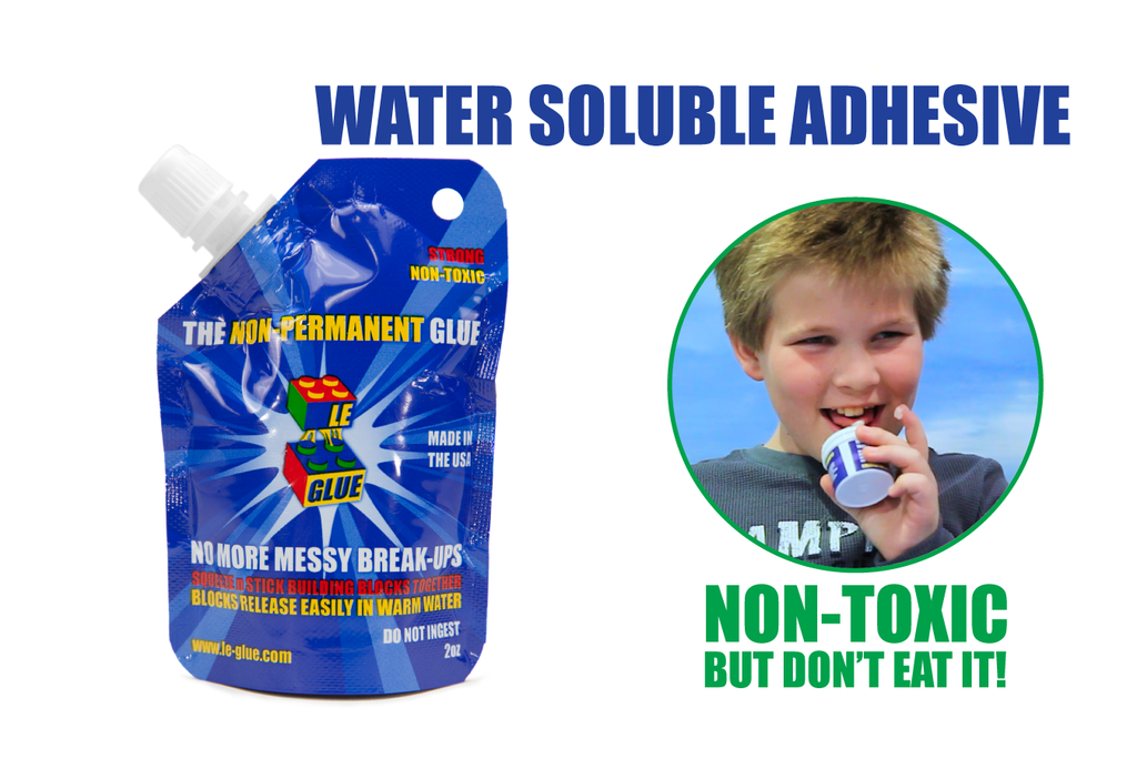 Le Glue 臨時膠,2 入 – 非永久性膠,適用於塑膠積木,不再混亂的破壞 – 安全無毒配方 – 如鯊魚缸所見,兒童製造